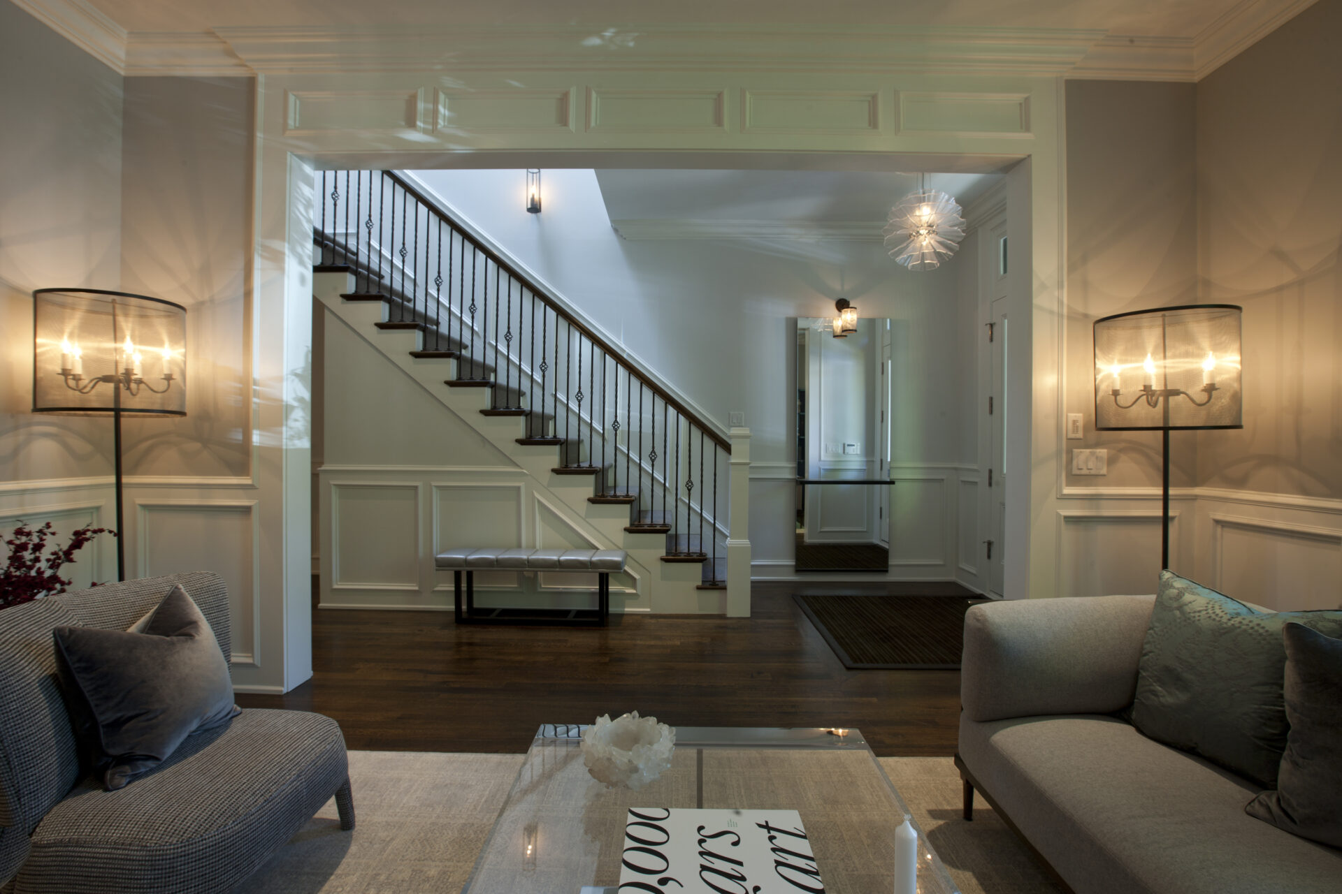 Home living space with staircase
