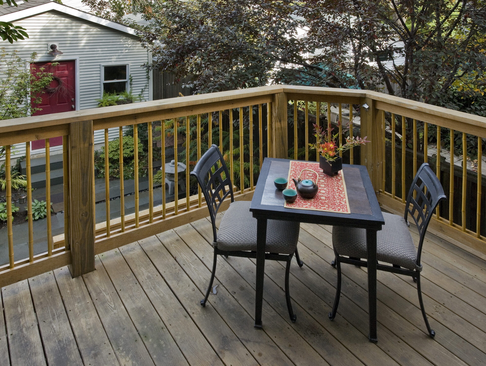 Outdoor deck balcony with two seats