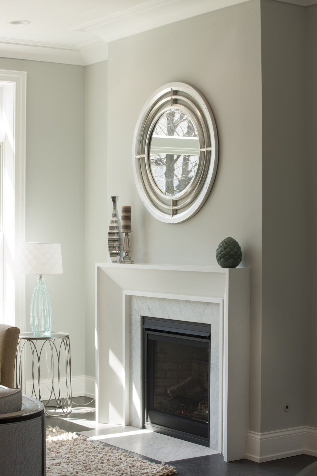Fireplace and mirror