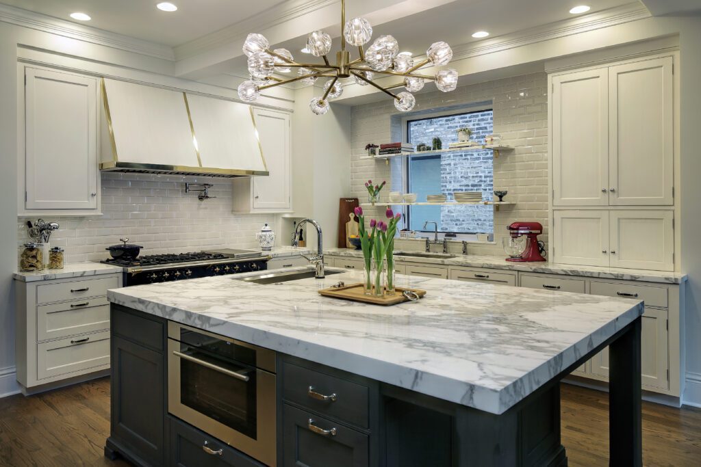 Kitchen space with elegant accent chandelier