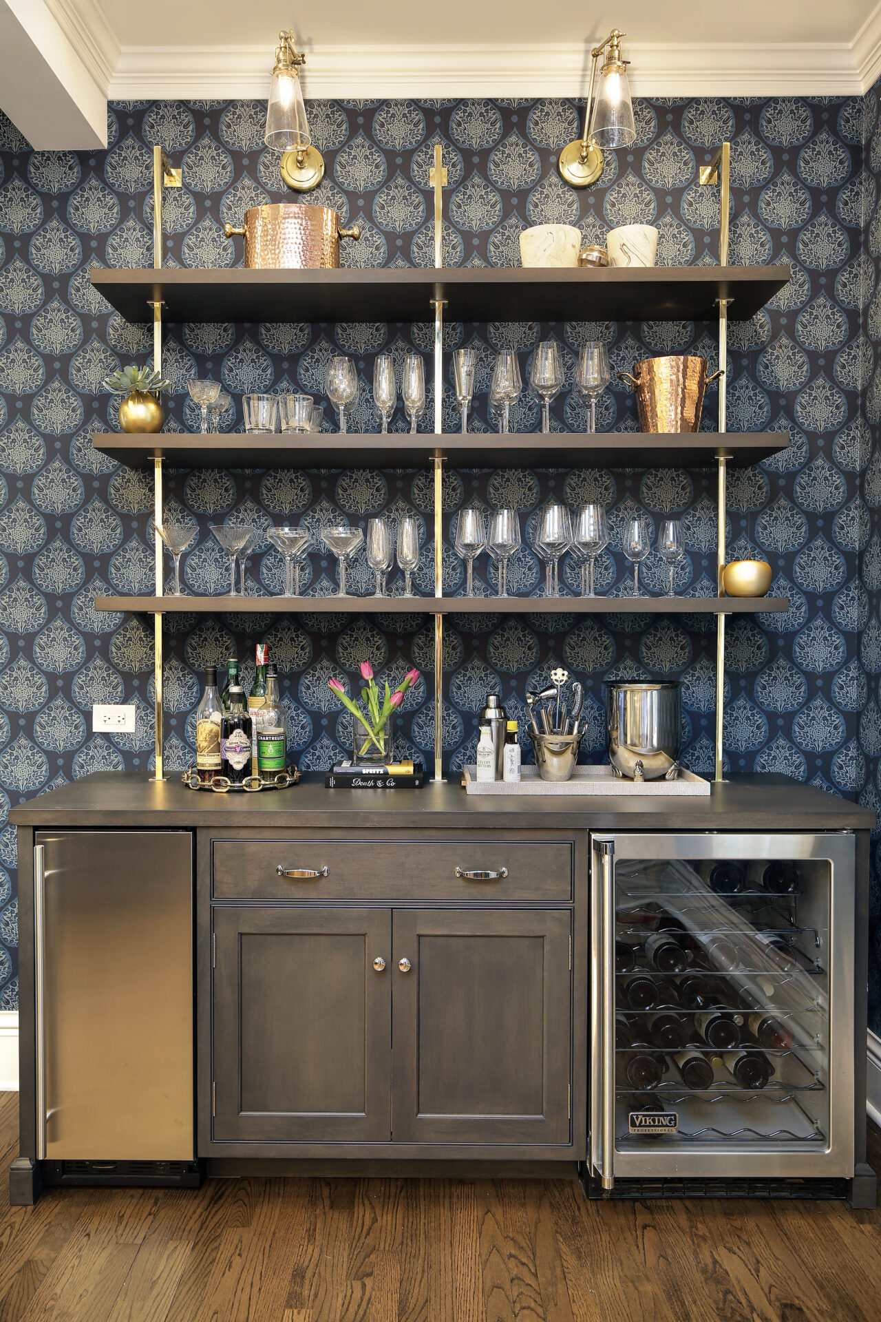 open bar stand with sleek shelving