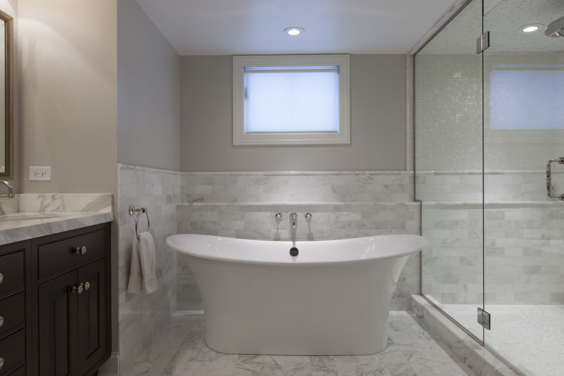Bath space with tub and shower